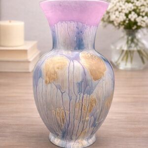 Source Unknown Pink and Gold Drip Vase